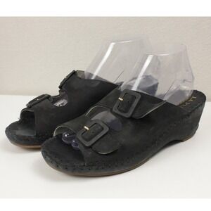 La Plume Jen Black Nubuck Double Buckle Comfort Sandals EU 41 Made Italy